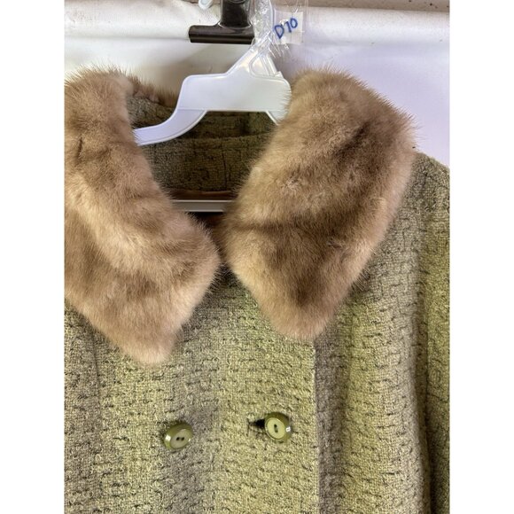 Vintage 60s Wool Tweed Fur Collar Double Breasted Coat Penny Lane Mod - Picture 5 of 7